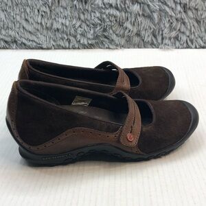 Merrell Shoes Mary Jane Brown Plaza Bandeau Suede Leather Womens Size US 8